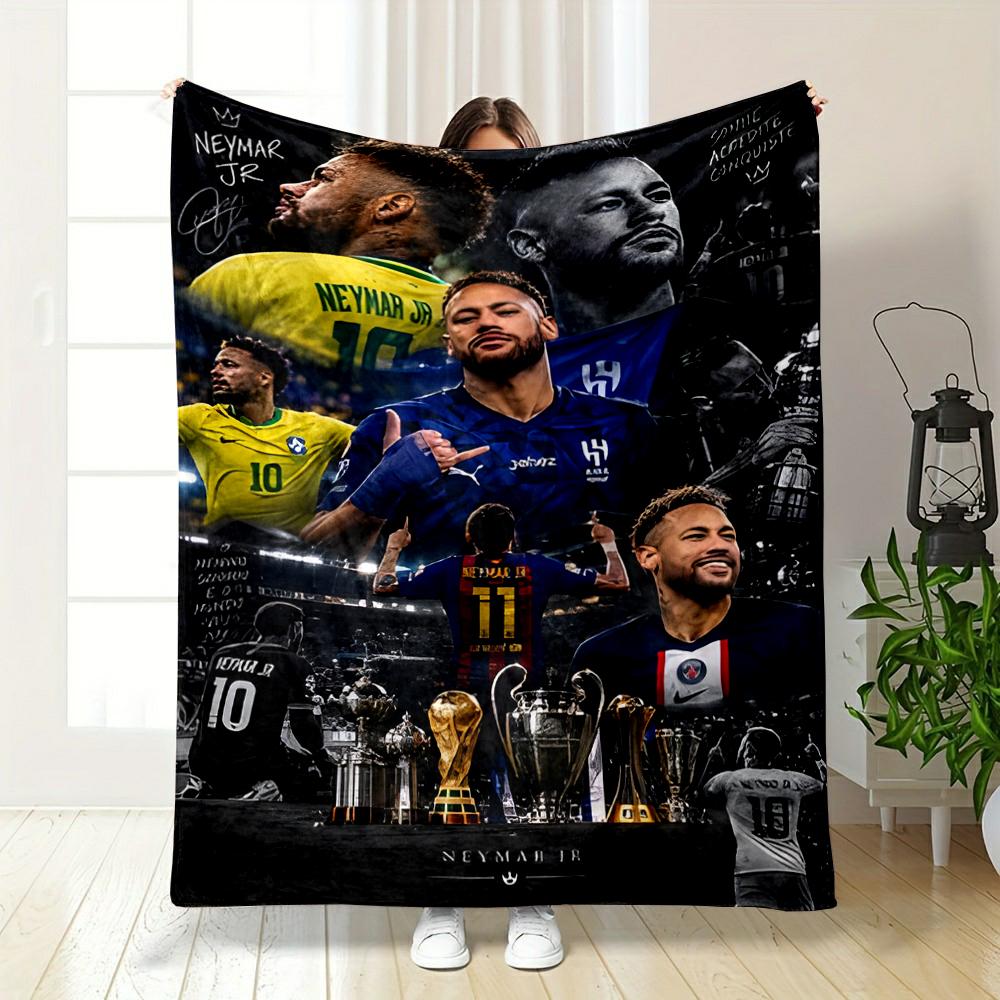 Neymar Jr 10 Brazil Trophies Collage Decorative Throw Blanket Soft Blanket for Couch Office Home Decor