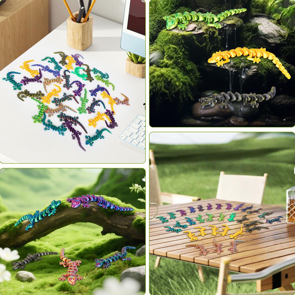 30 Stück 3D-gedruckter Gecko mit beweglichen Gelenken - Lustige Schreibtischspielzeuge, Zufällige Farben, Cooles Geschenk für Kinder & Sammler