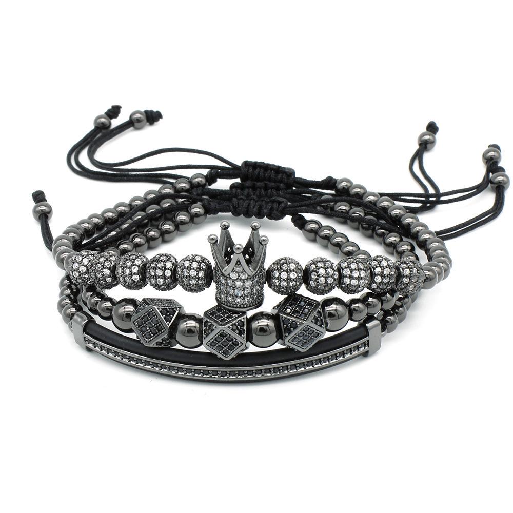 Micro-set Zirconia Crescent Moon  Rhombus Bracelet Set with High Crown Copper Bead.