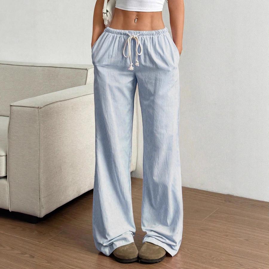 Autumn New Women's Clothing Striped Cute Wide Leg Pants Floor Length Casual