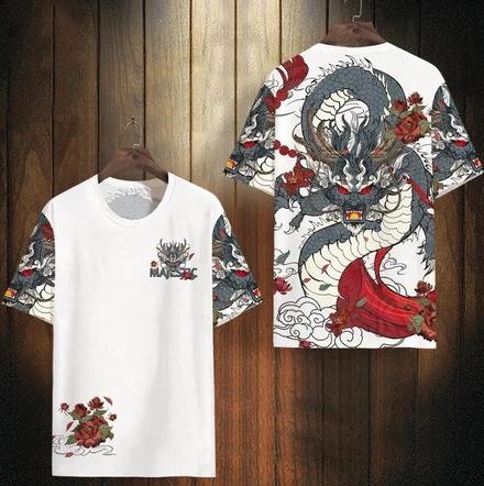 New Chinese style print short-sleeved men s shirt XXS