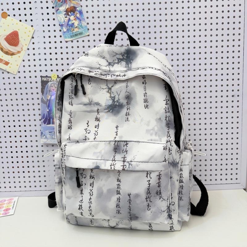 Tie-dye niche schoolbag, ink backpack, simple college student backpack, high school student large capacity