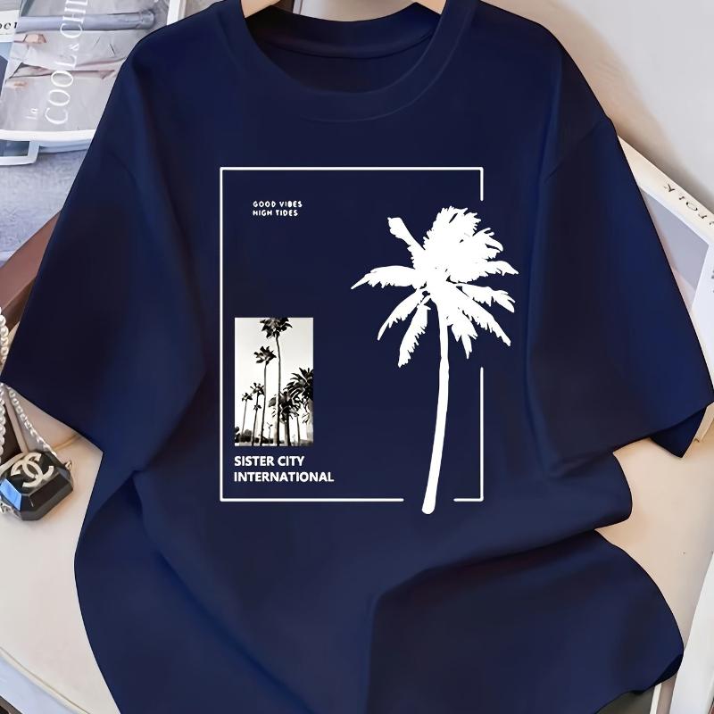 

Sister City International Palm Tree Graphic T-Shirt,Soft Breathable & Fade-Resistant, Classic Fit for Daily Casual Wear XXL белый