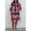 Women Floral Print Dress V Neck 3 4 Sleeve Midi Fall New Casual European American Style