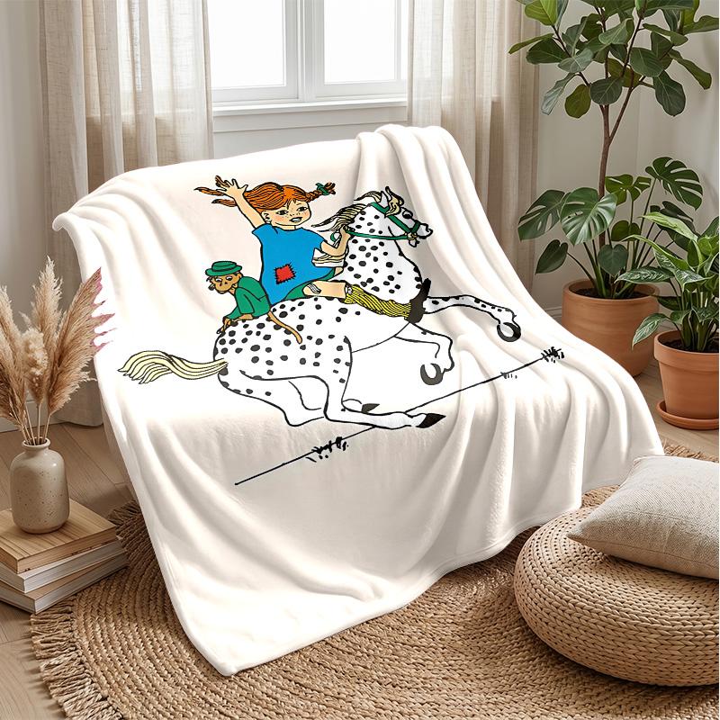 Pippi Langstrumpf Bedruckte Flanelldecke Gemütliche Hautfreundliche Warme Überwurfdecke für Sofa Bett Innenbereich Tägliche Nutzung