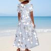 Women's Summer Casual Floral Print Short Sleeve O Neck High Waist A Line Tiered Flowy Boho Maxi Dress