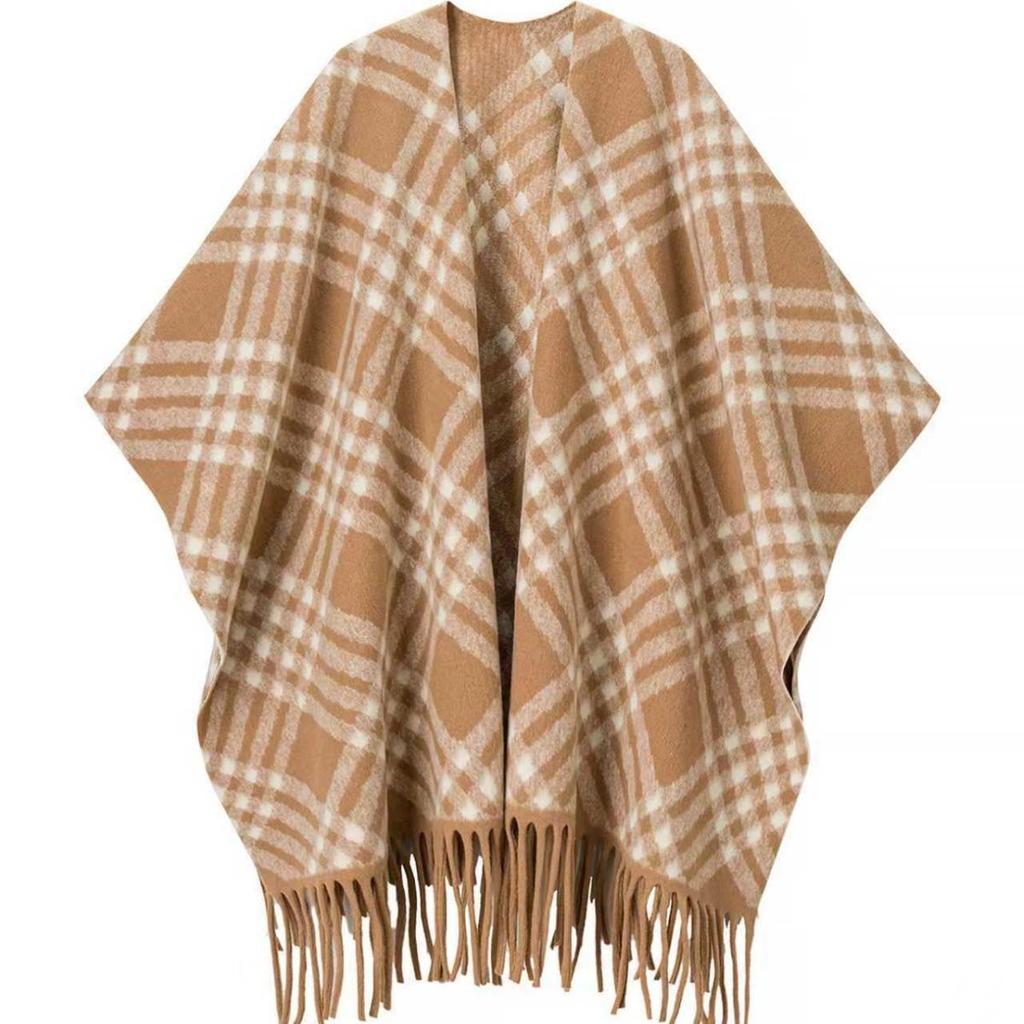 Retro Striped Tassel Korean Cape: High-End Warm Plaid Scarf Shawl