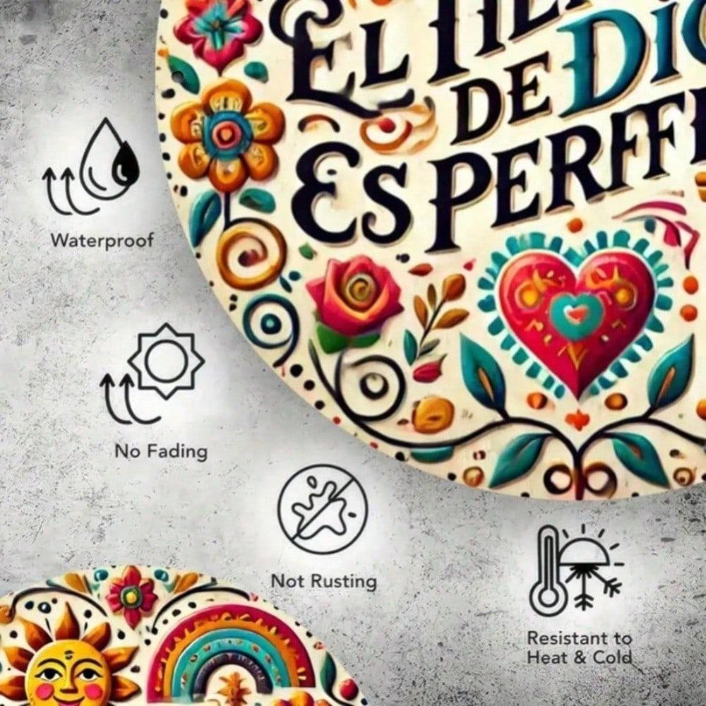 1PC El Tiempo De Dios Es Perfecto Metal Wall Art Sign, Weatherproof Iron Sculpture for Home Garden Decor Outdoor Indoor