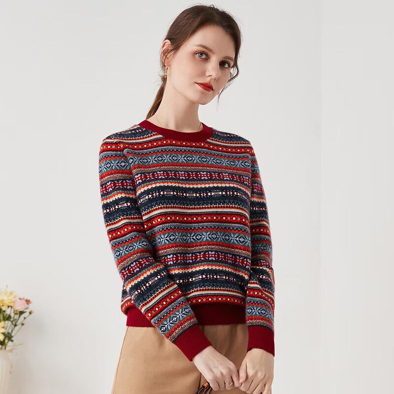 Zhaojun Women's Retro Fair Isle Cashmere Sweater