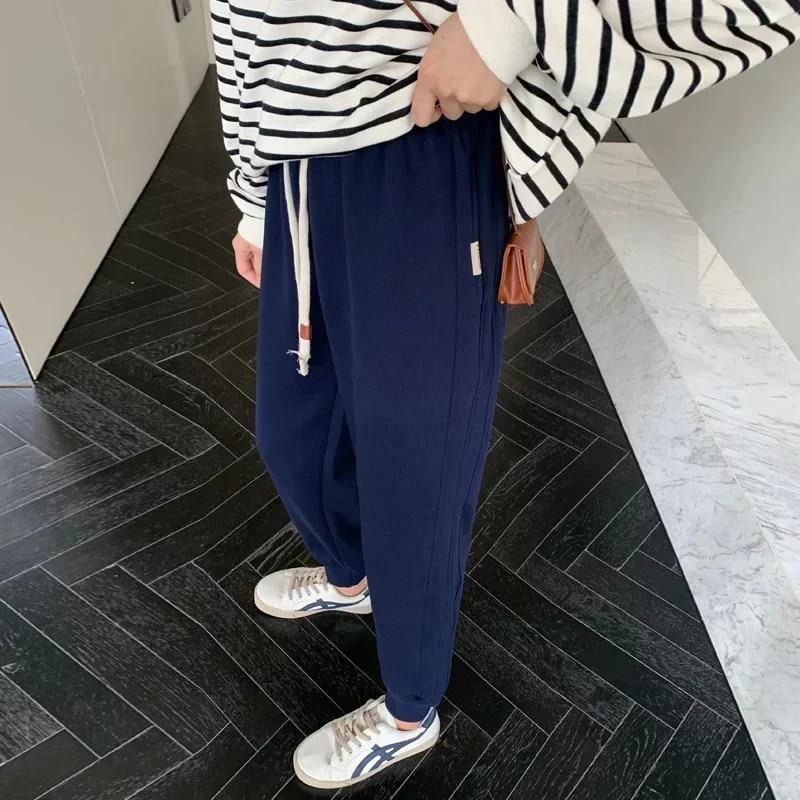 

Модные свободные спортивные брюки с эластичной резинкой на талии, 2023, повседневные хлопковые женские шаровары, однотонные женские спортивные штаны 30253 XXL ультра