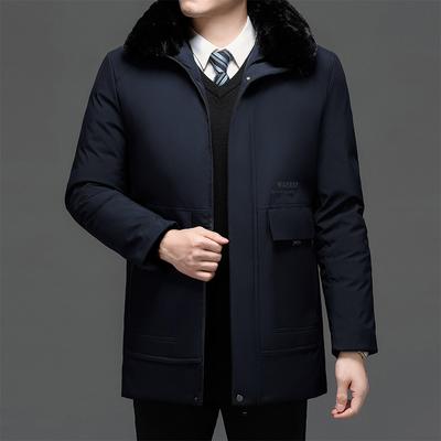 Middle Aged Men's Warm Down Cotton Jacket, Mid Length Father's Winter Coat, Thickened Cotton Jacket, Mid Aged and Elderly Plush Cotton Jacket