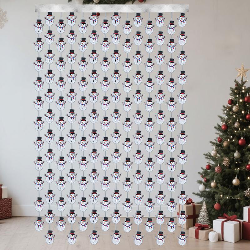 WTEMPO Christmas Snowman Santa Claus Christmas Tree Pattern Tassel Curtains Christmas Party Background Decor Props Christmas Festival Party Banners