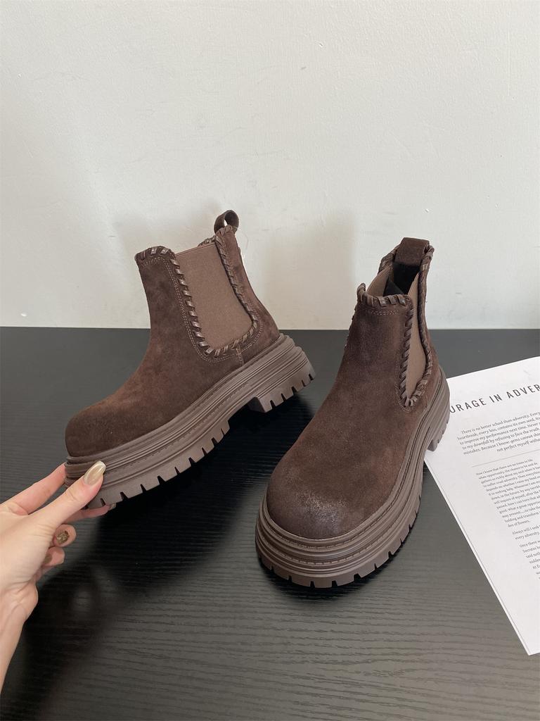Thick Heel Round Head Maillard Martin Boots Women's New Retro Sleeve One Pedal Thick-soled Short Boots
