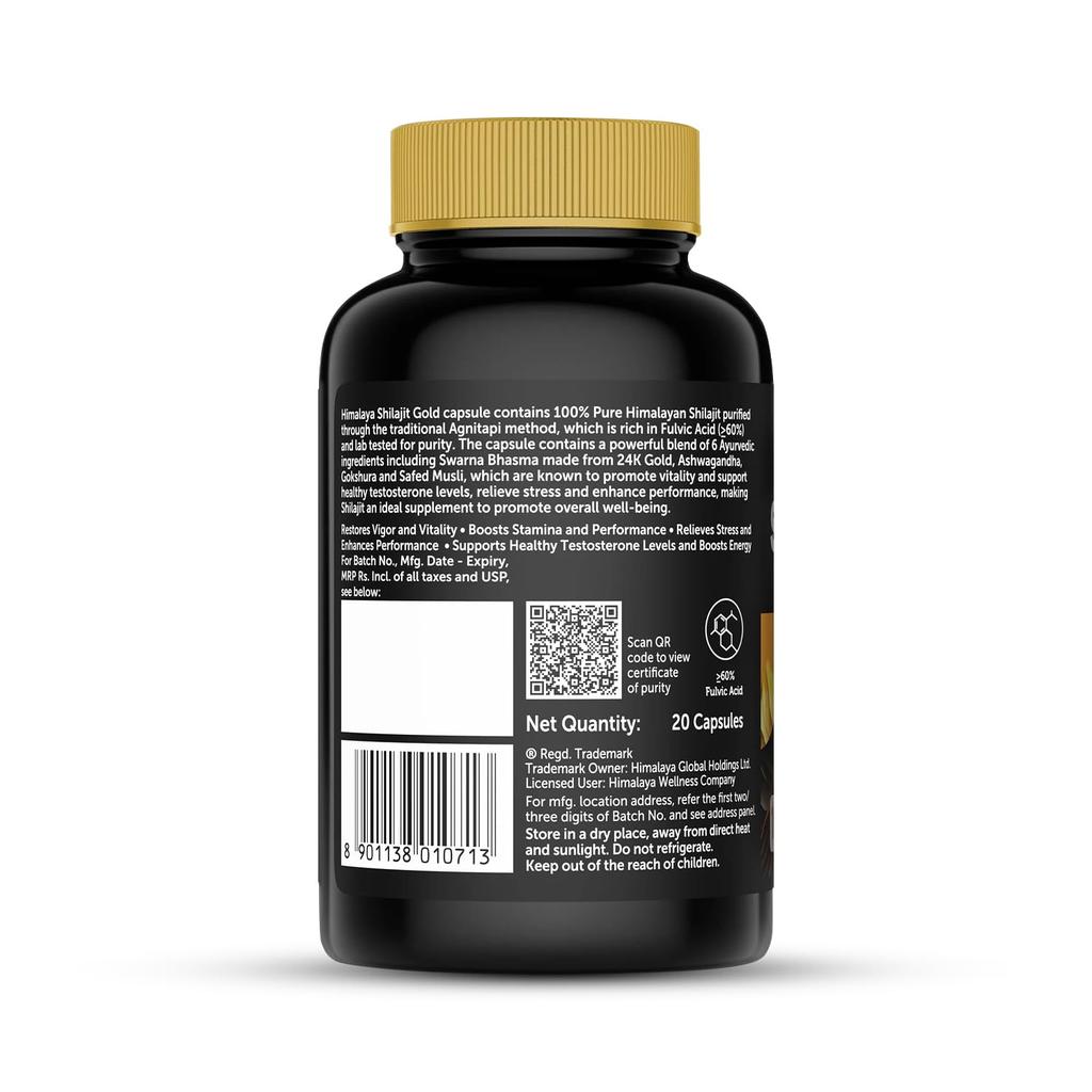 Himalaya Shilajit Gold Kapseln 100% Reines Himalaya Shilajit + 24K Gold, 20 Stück, Steigert Vitalität & Ausdauer