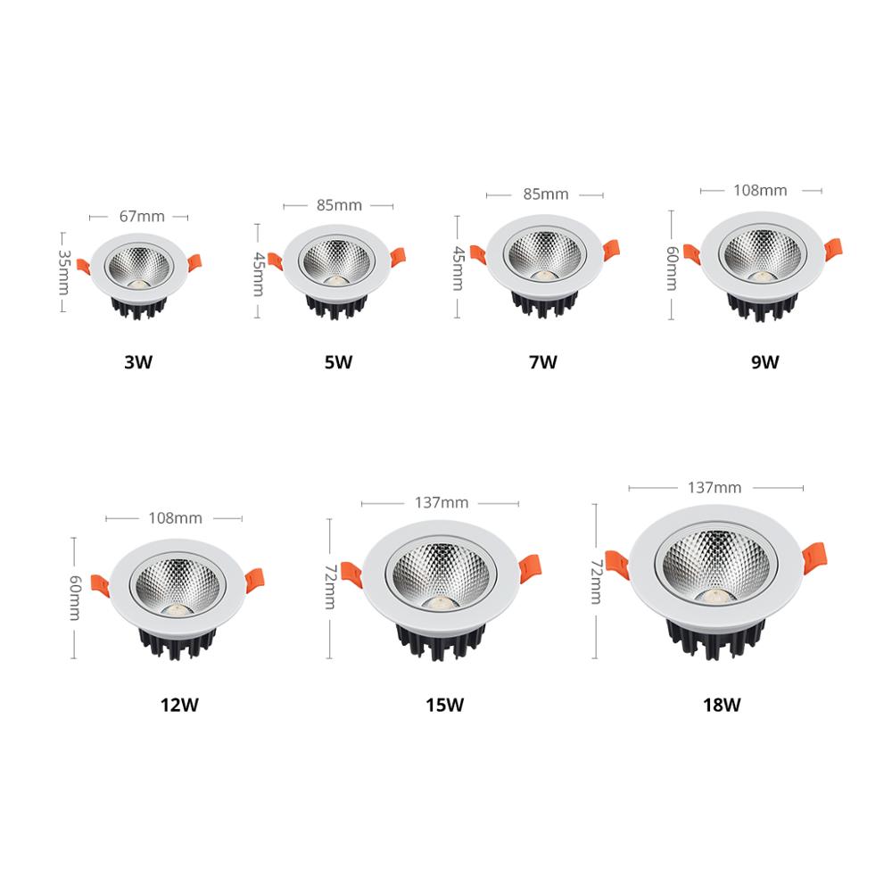 LED COB Downlight 7W 12W 15W 18W 110V/220V Recessed Ceiling Lamp LED Spot Light Bulb For Indoor Live Bed room Kitchen Lighting