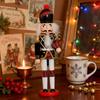 Natural Wood Nutcrackers Statue Ornament 30cm Tall Bagpipe Drummer Soldier Figure Home Decoration For Family Festivities