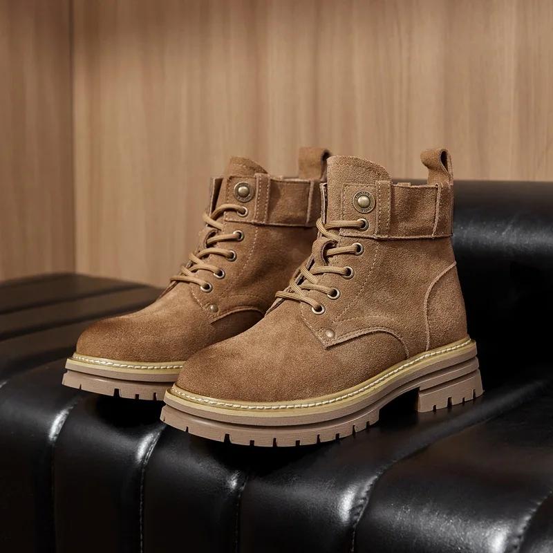 

Ботинки на платформе из коровьей замши в стиле ретро для женщин, осень-зима, новые дизайнерские повседневные женские туфли с увеличенным голенищем, модные рабочие ботинки для женщин 40