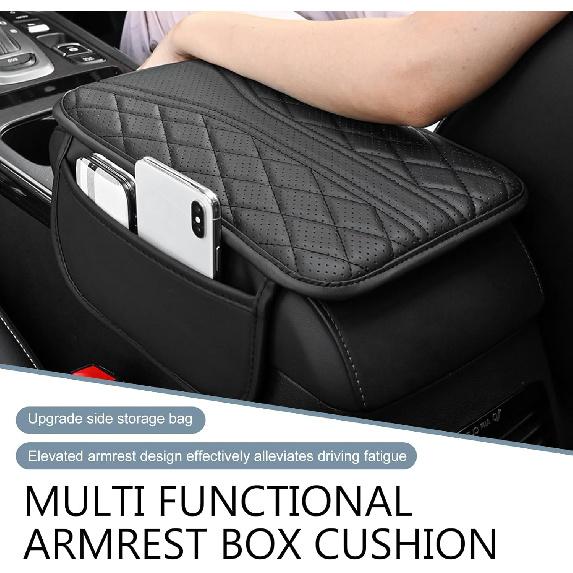 Car Center Console Cover, Leather Auto Armrest Cover With 2 Storage Bags, Universal Cars Armrest Cushion, Vehicle Interior Accessories Protector For