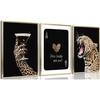 UXOCBTAH 3Pcs Black Trendy Leopard Canvas Wall Art Black Preppy Wall Decor Prints Cheetah Martini Ace of Spades Painting Pictures Artwork for Bedroom