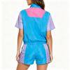 Women's Retro 80s Color Block Short Sleeve Jacket and Shorts Set Stage Performance Costume