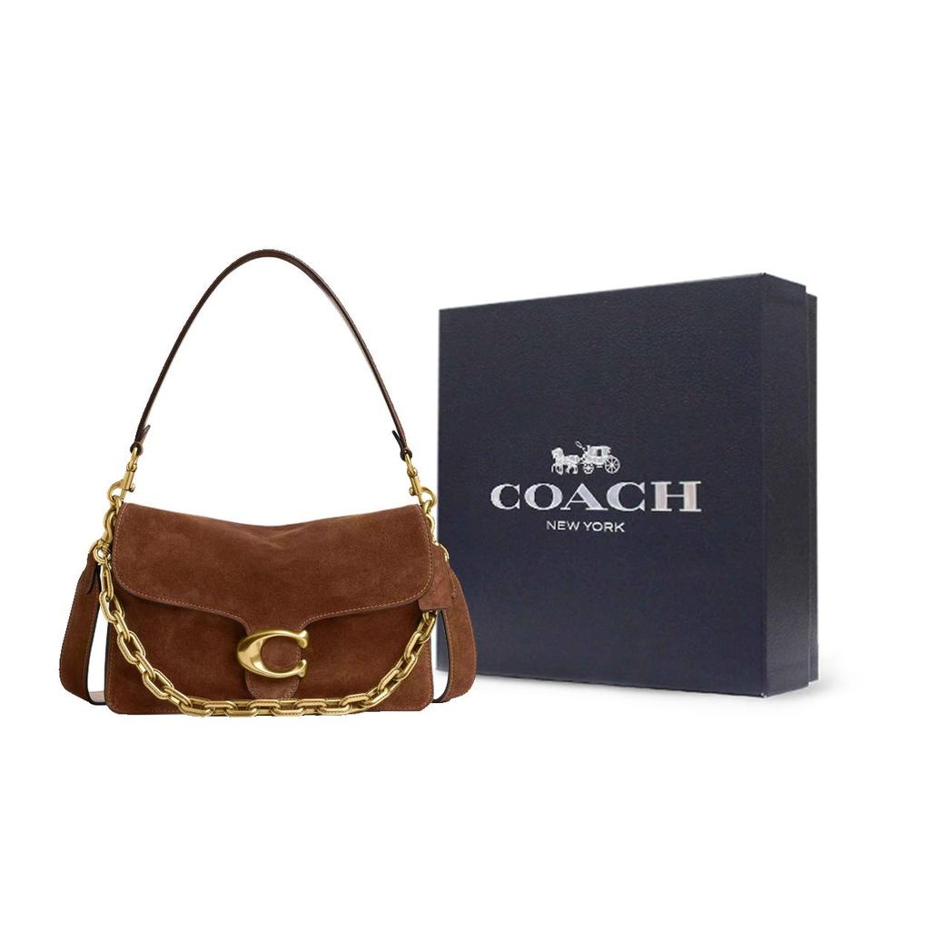 Coach Tabby a Catena 26 Decorazione a Catena con Logo Pelle Scamosciata Borsa a Tracolla Media da Donna Ottone Marrone Caldo CCK51-B4WBR