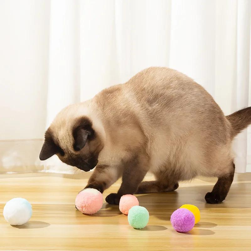 12PCS Stretch Plush Cat Toy Balls 3CM 5CM Bouncy Colorful Silent Interactive Pet Training Toys for Kittens
