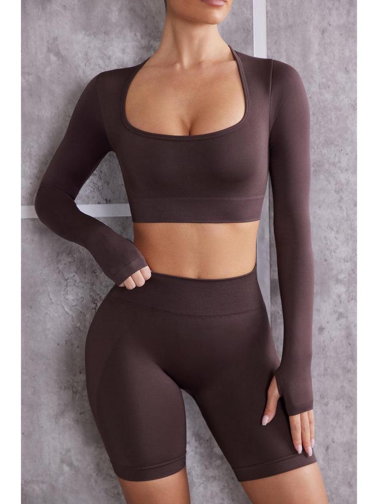 New Seamless Women's Yoga Set: Sports Bra, Fingerless Gloves, and Hip-Lifting Shorts for Fitness