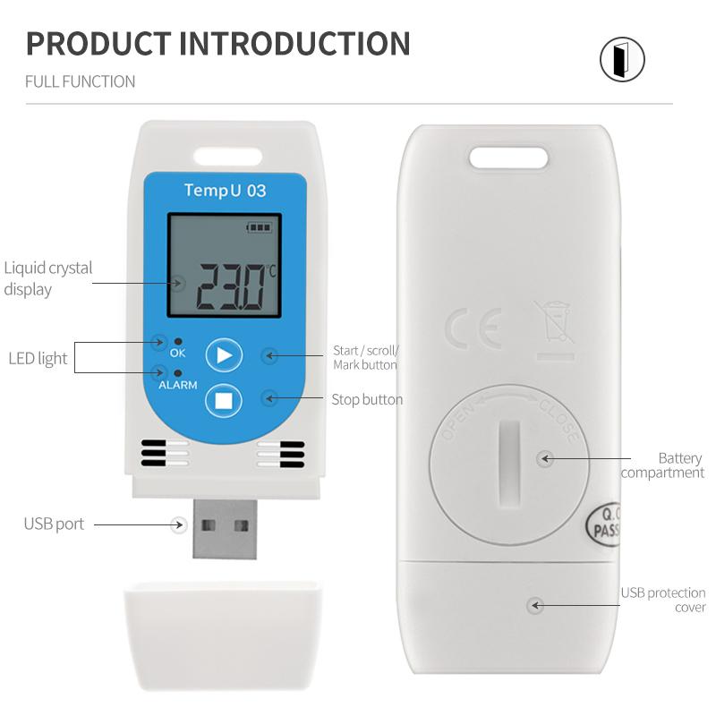 TempU 03 USB Thermometer Hygrometer logger  Reusable With 32000 Points Recorder Capacity RH TEMP Data Logger Recording Meter
