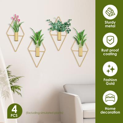 4Pcs Hanging Vase Wall Decor Planter Pot for Succulents Cactus Faux Plants Metal Wall Art Geometric Room Ornament Flower Vase