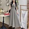 Korean Version Of Summer New Retro Niche High Waist Thin Contrasting Color Plaid Long Dress Women'S A-Shaped Dress