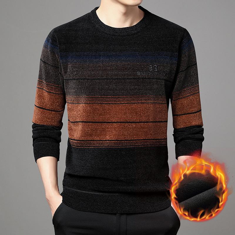 

Мужская коллекция цветных блоков, флисовый вязаный пуловер, винтажный стиль, длинный рукав, круглый вырез, теплый свитер для осени и зимы 2XL оранжевый