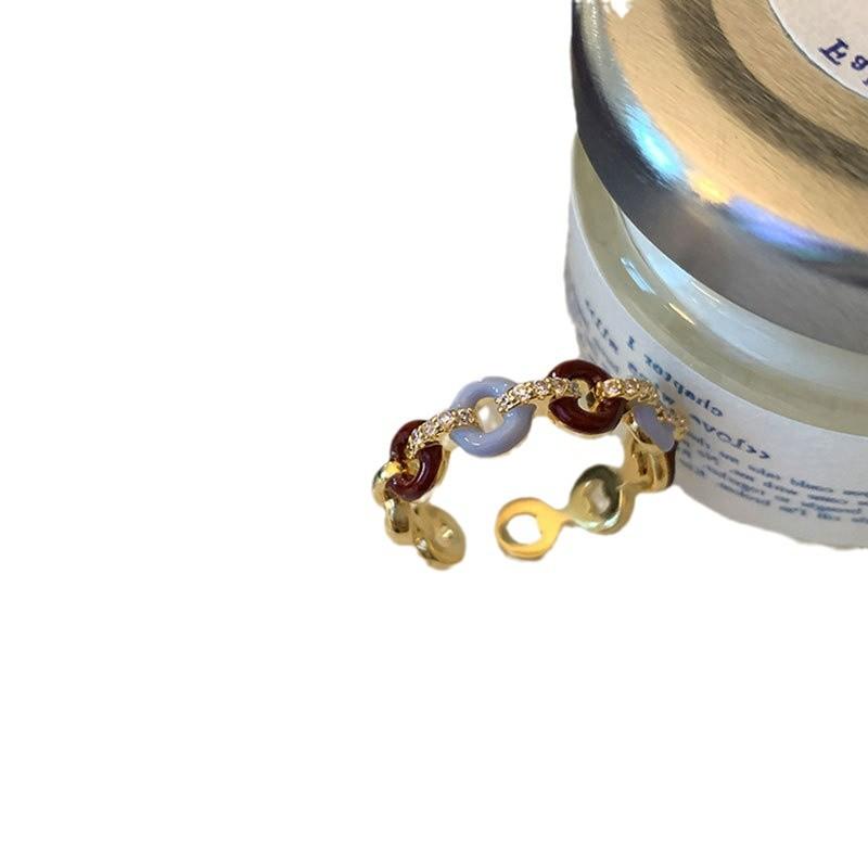 Drip Oil Contrasting Donut Open Ring Female Gentle Niche Sweet Delicate Personality Commuting Versatile Ring Ring