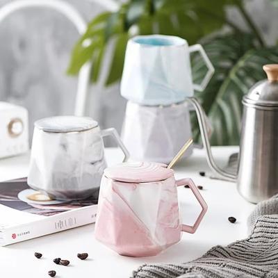 400ML Marbled Ceramic Mug Diamond Cup with Gift Box Lid Spoon Couple Coffee Cup Home Breakfast Oatmeal Milk Cup Valentines Gift