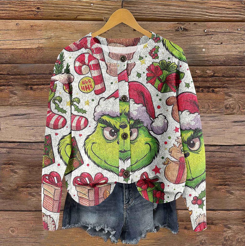 Women's Vintage Knit Button Print Cardigan Jacket