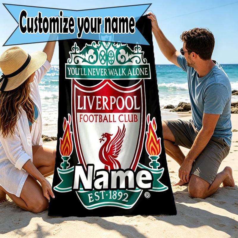 Asciugamano da Spiaggia Personalizzato con Nome Liverpool F.C., per Viaggio Campeggio Festa in Spiaggia Decorazione Casa, Regalo di Compleanno per Famiglia e Amici