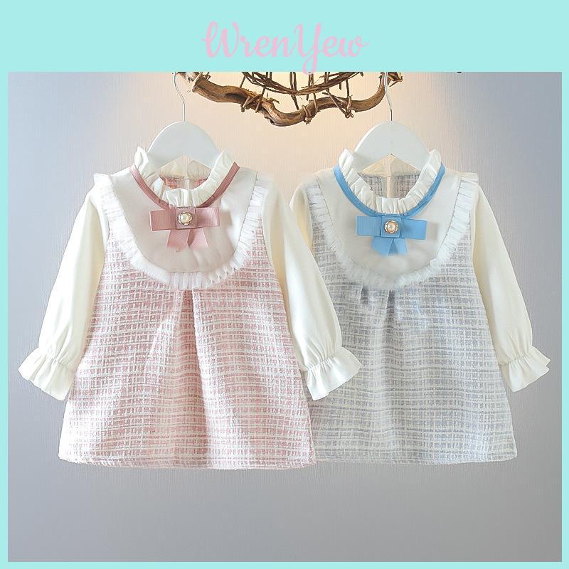Girl Checker Dress With Bow For Spring Casual Wear