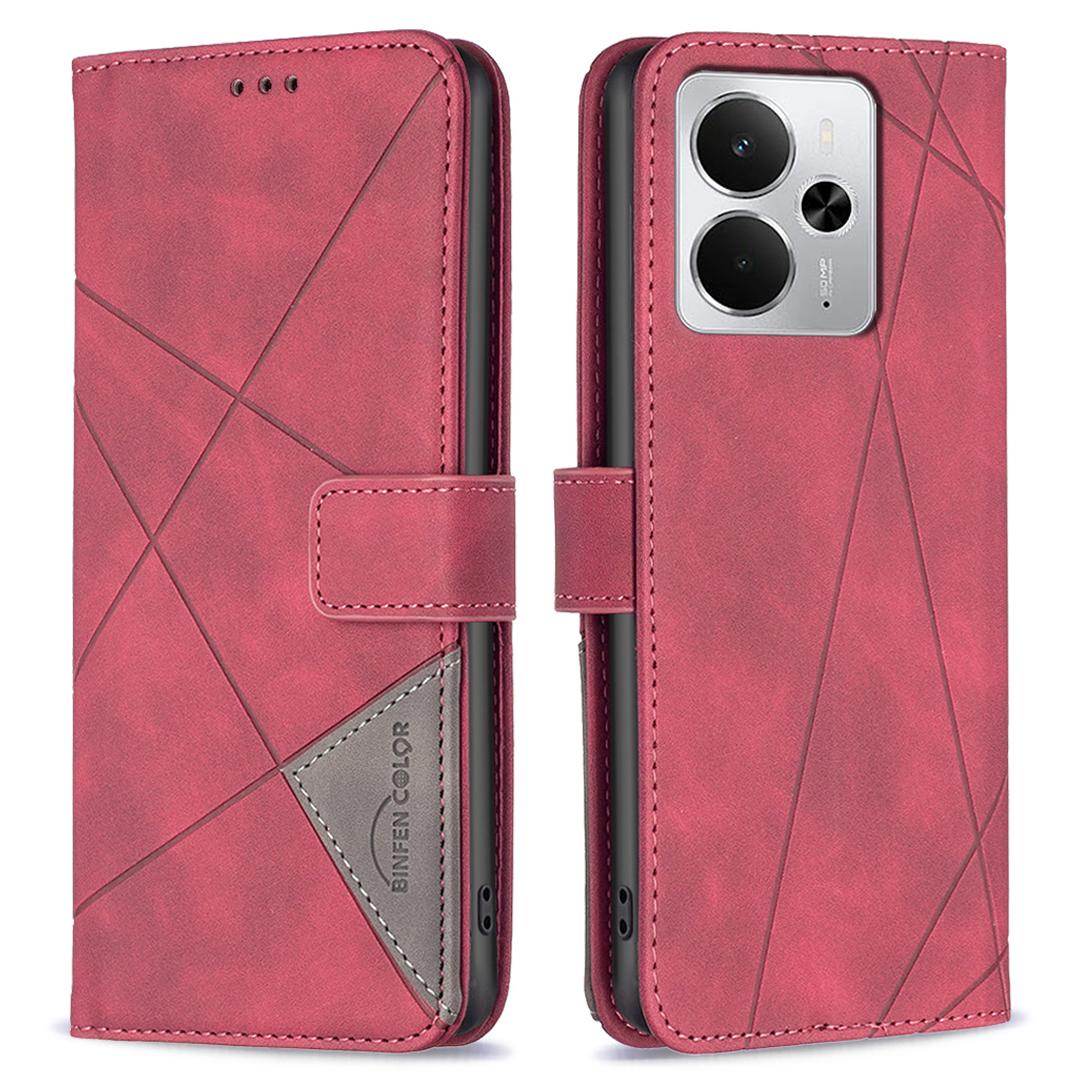 

BINFEN COLOR Для Realme 14 5G Чехлы для телефонов Кошелек Подставка Геометрический отпечаток Кожаная обложка Red