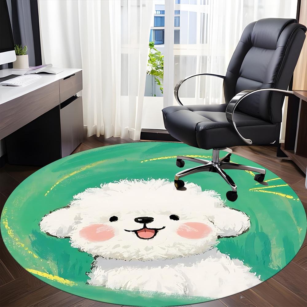 1pc Puppy Pet Office Round Area Rug,  Mat Suitable ForOffice, Under Office Chairs Bedroom Living Room Home Decor, Room Deco