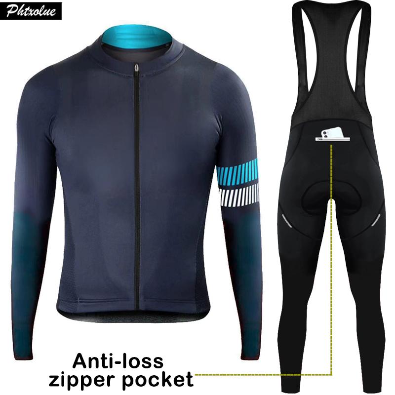 

Phtxolue Men Women Winter Thermal Fleece Long Sleeve Cycling Set Anti-Loss Zipper Pocket Mountain Bike Clothing Bicycle Jerseys 4XL