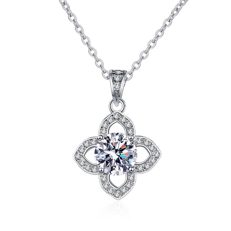 Bague Ringen 1ct VVS D Color Moissanite Pendant Necklace Women's 925 Sterling Silver Lucky Clavicle Chain Valentine's Day Gift