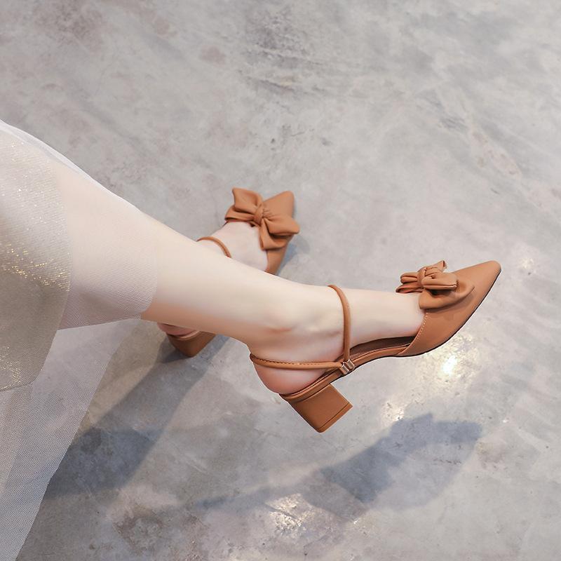 6807-36 Rear empty pointed middle heel sandals women's 2025 gentle and versatile summer thick heel single shoes