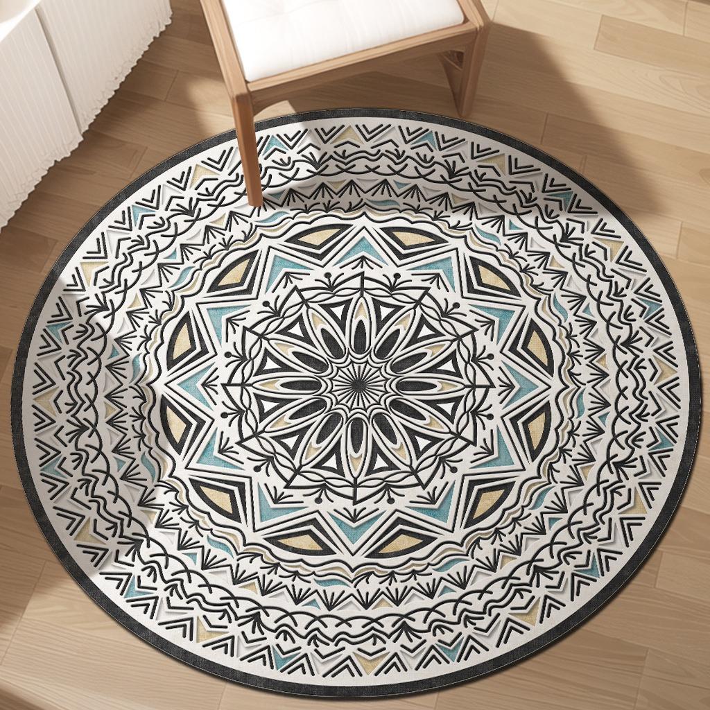 Light Luxury Geometric Artistic Mandala Floral Printed Carpet Table Chair Mat Suitable for Living Room Bedroom Decoration Mat