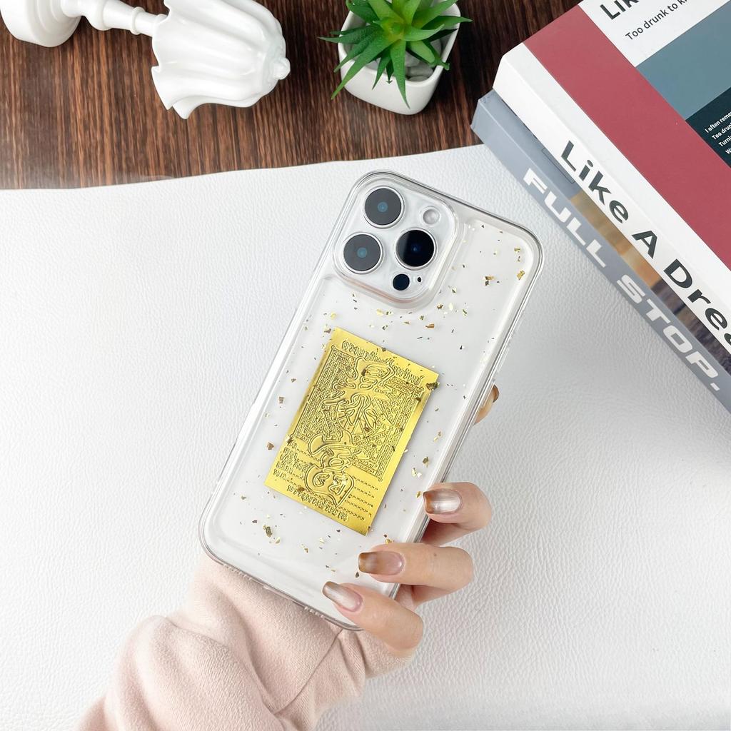 New Year's Mobile Phone Case Gold Foil God of Wealth Is Suitable for Iphone16Pro Transparent Mobile Phone Case Apple 15 Mobile Phone Case Anti-fall