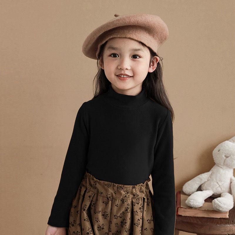 Kids' Long-Sleeve Tops: Spring & Autumn Styles, Winter Velvet, Half-High Collar Fashion Tees for Boys & Girls.