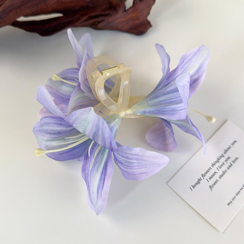 Fashion Lily Flower Hair Clip Crab For Women Girls Elegant Fairy Large Hair Claw Jaw Shark Hairpins Sweet Hair Accessories