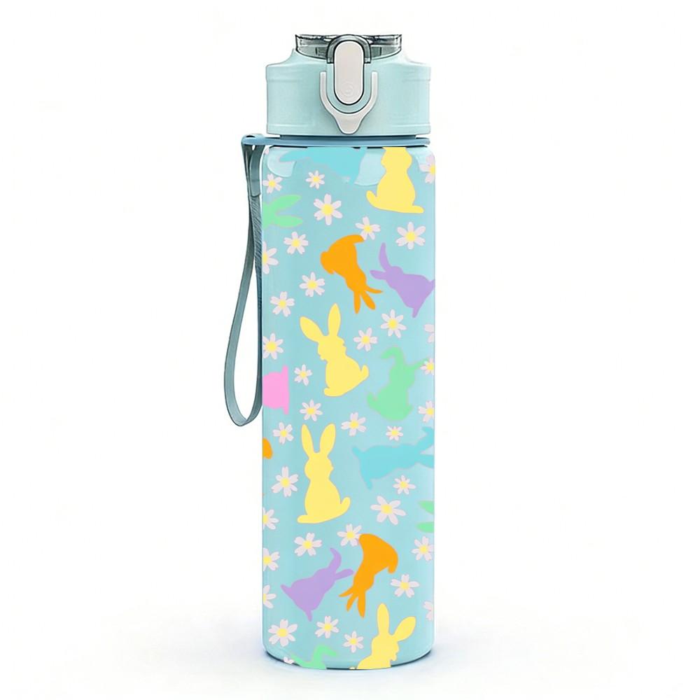 1PC Dog Bone Paw Doodle Seamless Pattern 750ml Color Plastic Sports Water Bottle Leakproof Flip Straw Lid Suitable for Sports Office Home Use