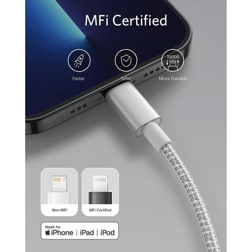 Anker Heavy Duty Nylon USB-C & Lightning Cable MFi Certified USB PD Compatible with iPhone 14 / 13 / 12 / SE (3rd Generation) (3.0m Silver)