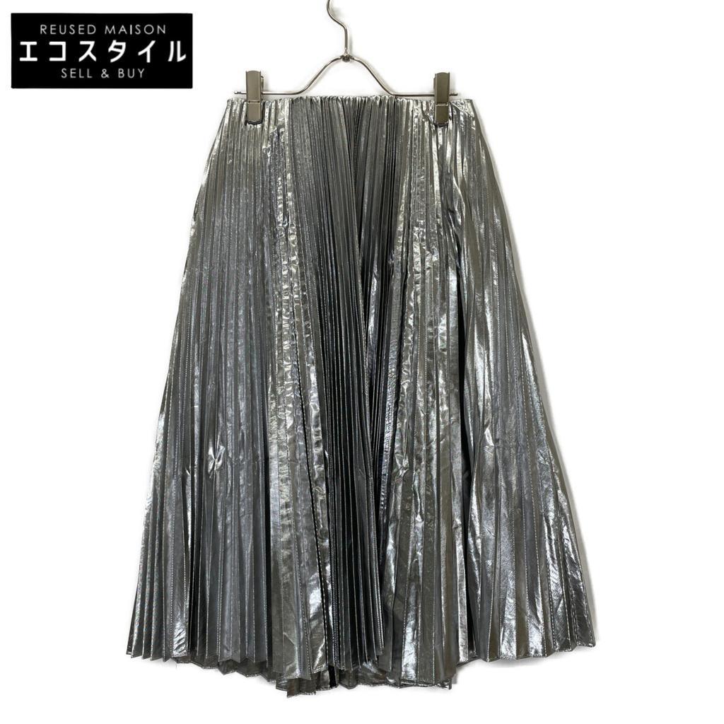 BALENCIAGA 601169 19 Silver Pleated Long Skirt skirt 34 SilverUsed