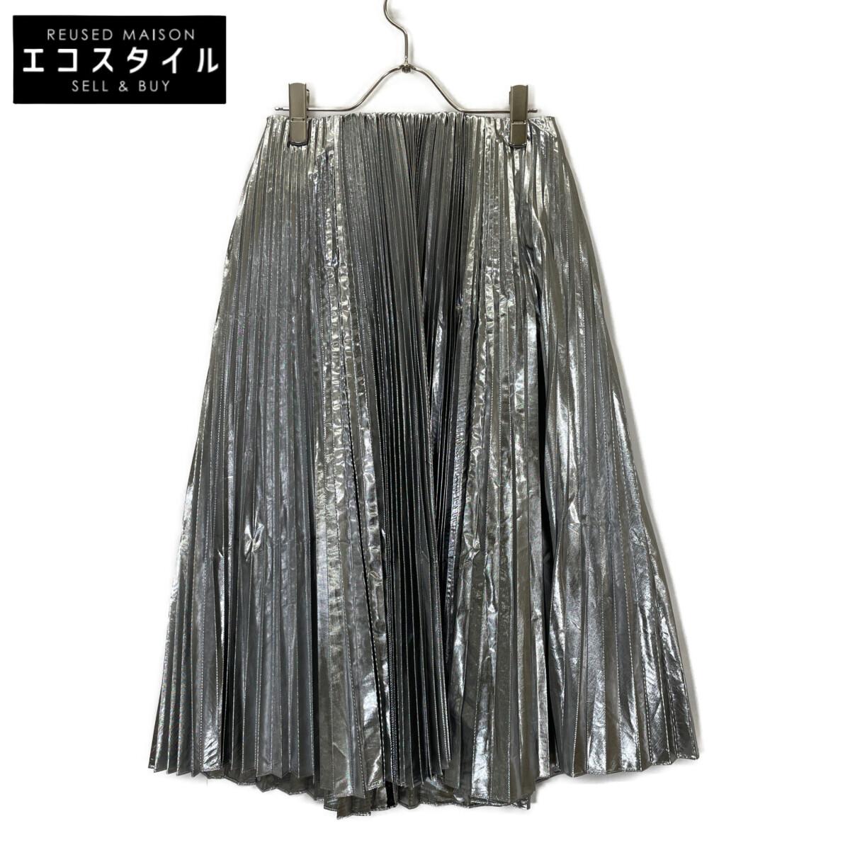 

BALENCIAGA 601169 19 Silver Pleated Long Skirt skirt 34 SilverUsed