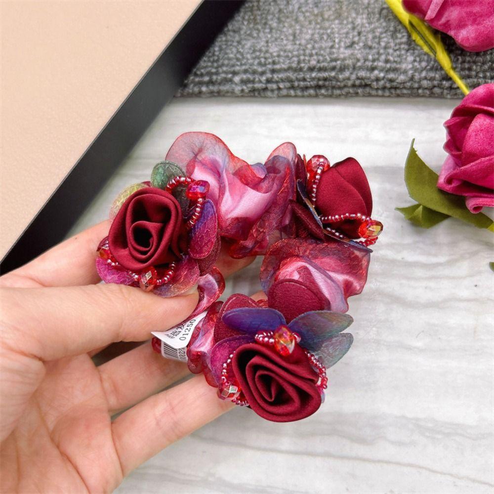 Elegant Large Intestine Hair Ring Floral Pattern Bun Rubber Bands Lace Hair Scrunchies Women Use